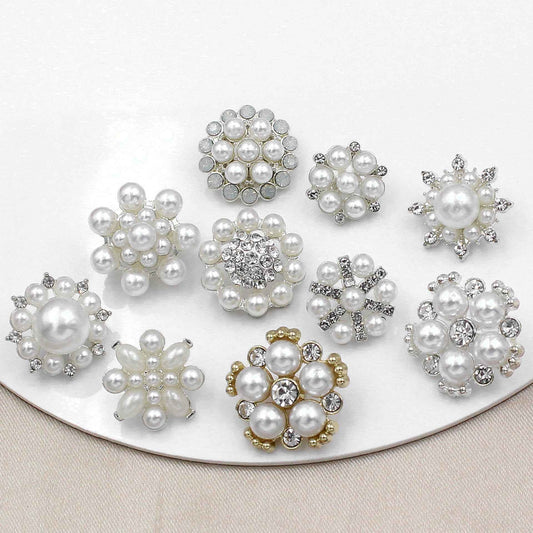 Pearl Rhinestone Alloy SHANK Buttons for Blouses Dresses Coats 50 Pack