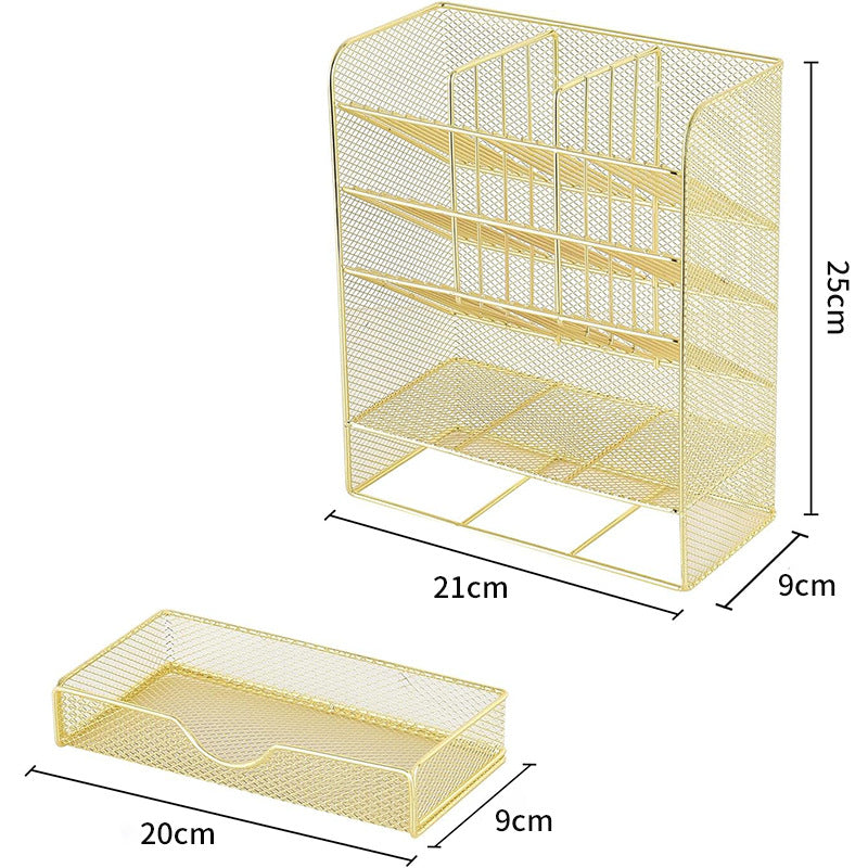 Metal Pen Holder Desk Organizer with 10 Compartments and 1 Drawer