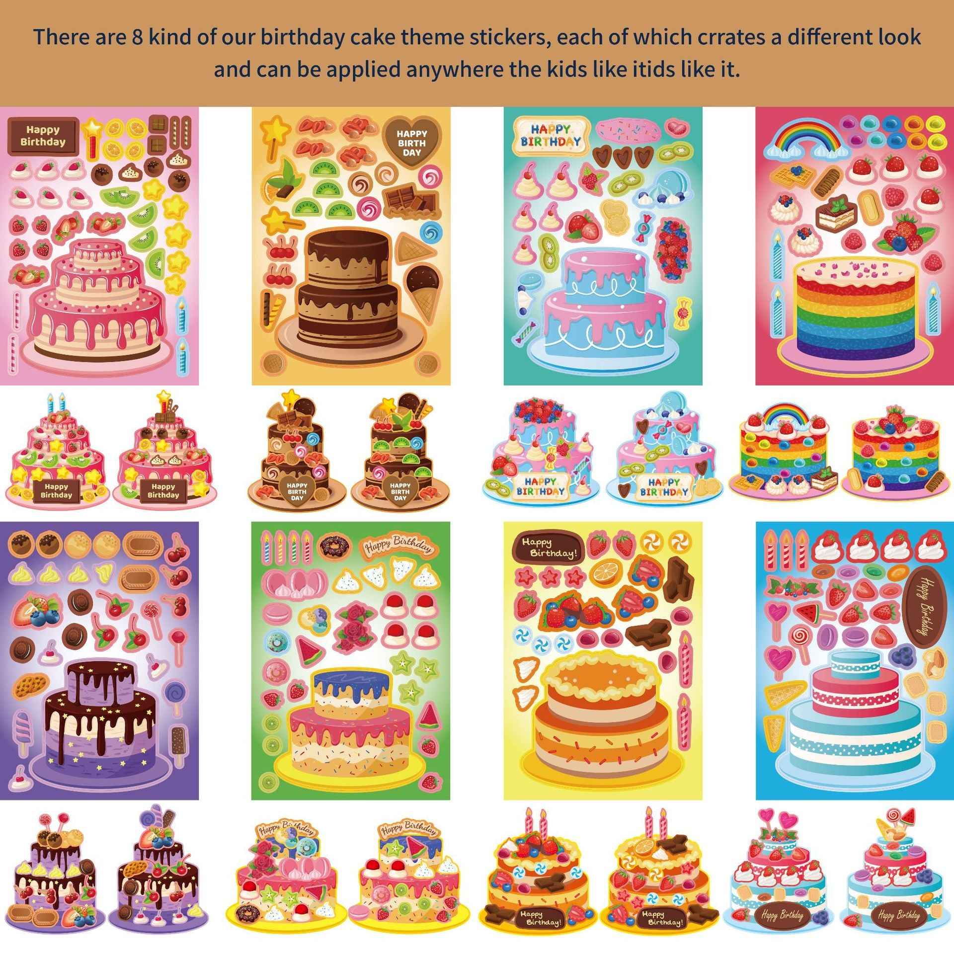 Make a Face Happy Birthday Cake Stickers for Kids 24 Sheets