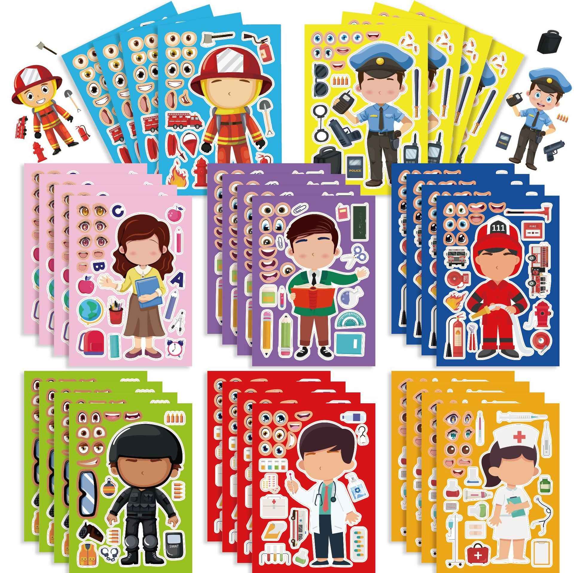 Make a Face Cartoon Role Stickers for Kids 24 Sheets