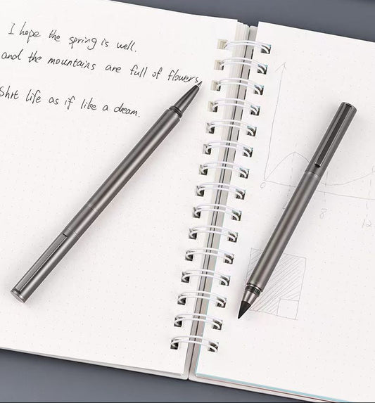 2-in-1 Dual-Tip Metal Signature Pen Set Gel Ink + Inkless Eternal Pencil 2 Pack