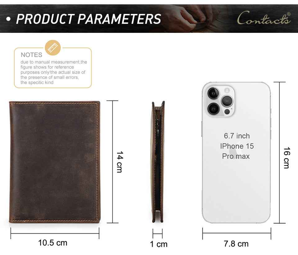 Full Grain Leather Airtag Passport Holder RFID Blocking Travel Wallet