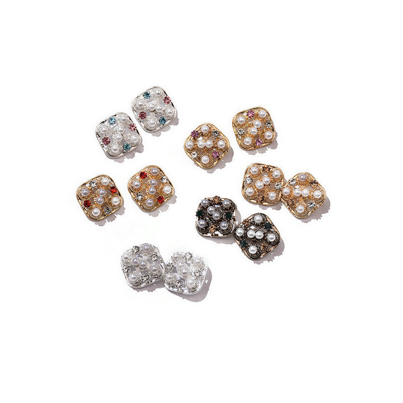 Quadratische Zierknöpfe, gemischte gold- und silberfarbene Pearl-Crystal-Designs