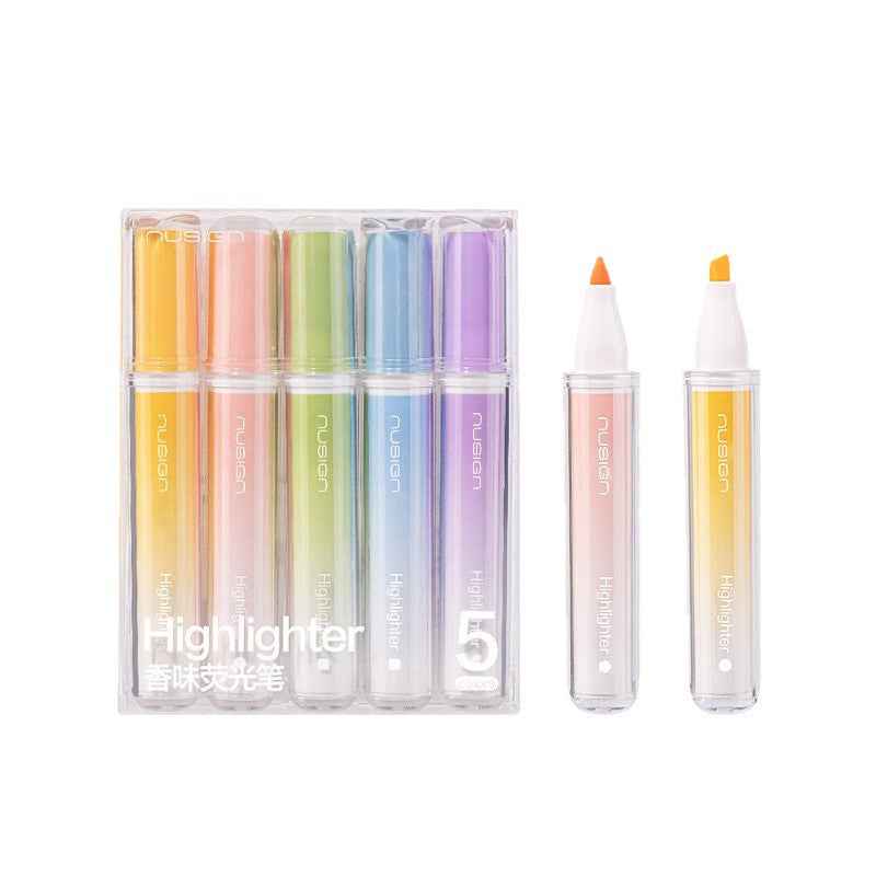 DELI Scented Highlighters – Axe-Shaped Fiber Tip, 5-Color Set