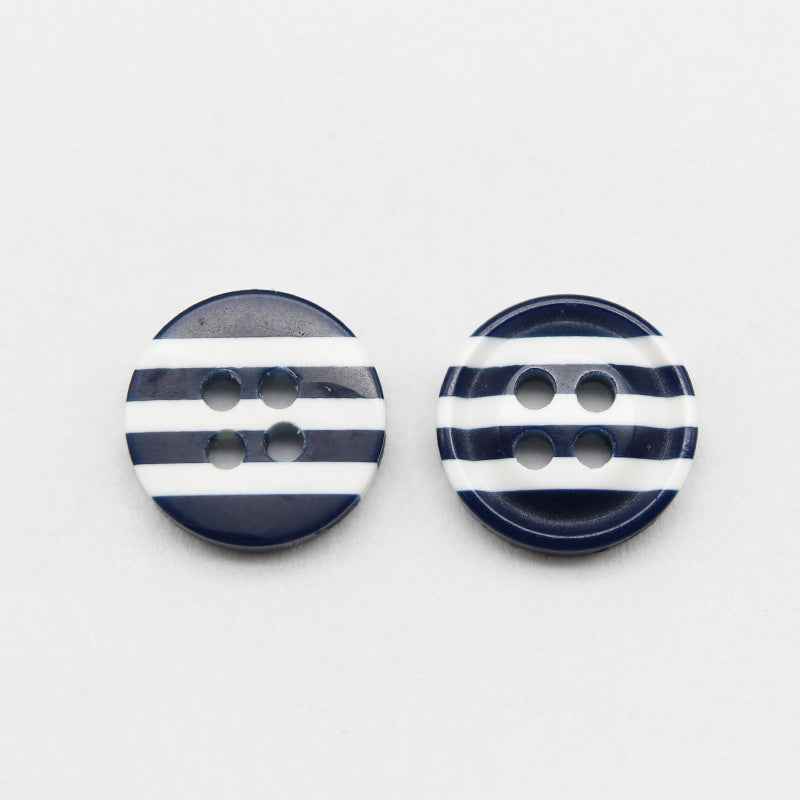 12mm resin buttons, dark blue and white striped, 4-hole, pair view
