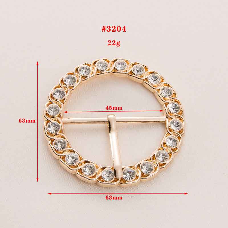 Goldene runde Gürtelschnalle mit Strass, 45-mm Innenmaß, 63-mm Gesamtbreite