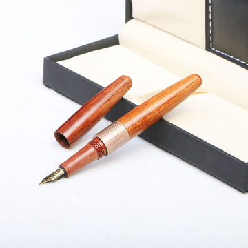 Wooden Fountain Pen with Twist Ink Converter & Leather Gift Box, 13.5cm
