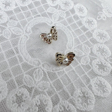 Butterfly pearl metal shank buttons, gold and silver tone set of 20