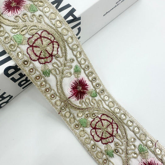Ethnic Embroidered Cord Thread Trim 10 Yards 4cm White