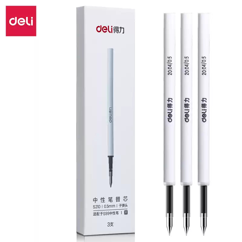Deli S210 Gel Pen Refills | 0.5mm Black Ink | Compatible with DELI S99 / NS554 / NS552 | Pack of 12
