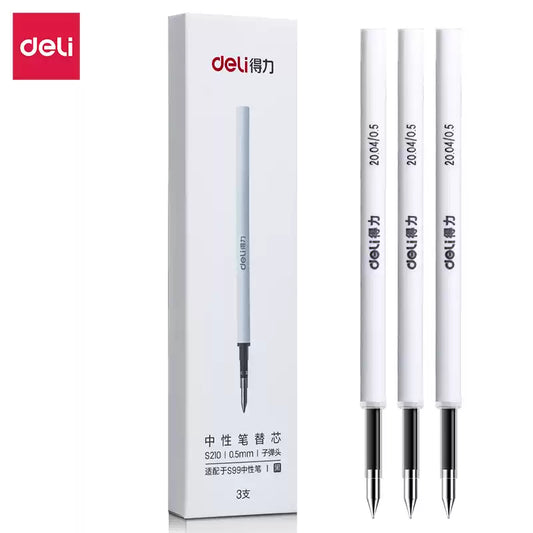 Deli S210 Gel Pen Refills | 0.5mm Black Ink | Compatible with DELI S99 / NS554 / NS552 | Pack of 12
