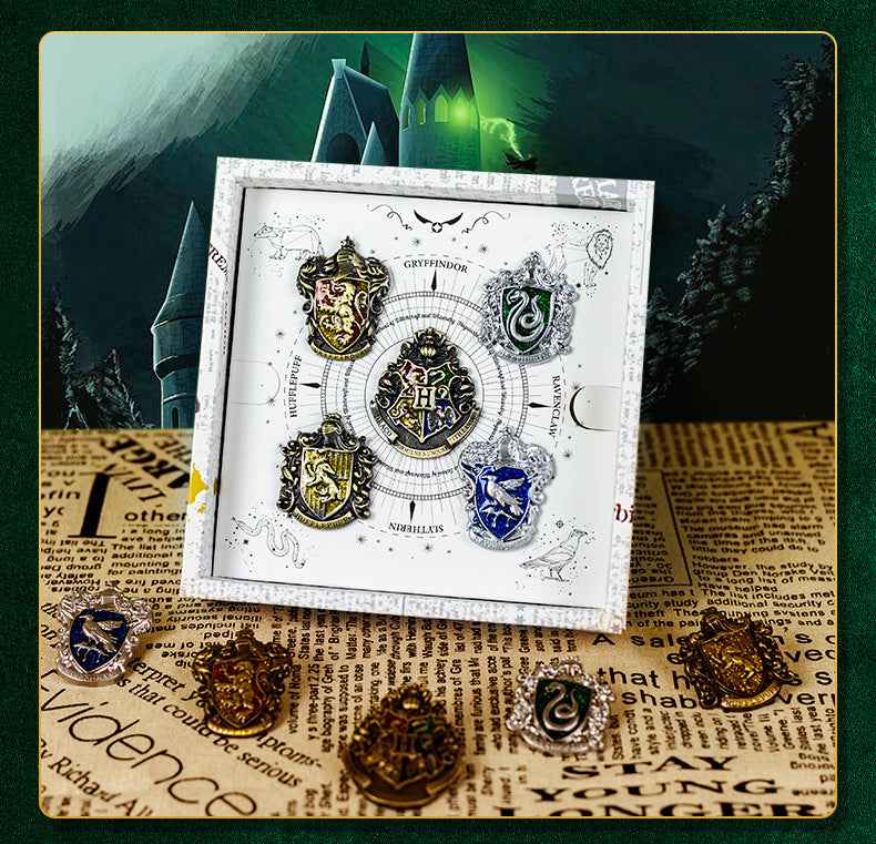 Harry Potter Metal Badge Set – Hogwarts House Crest Pins 5 Pack