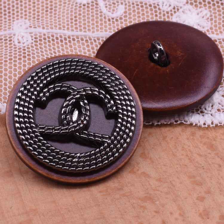 18/23/25mm Gun Black resin-metal shank button, detailed metal ring and loop shank