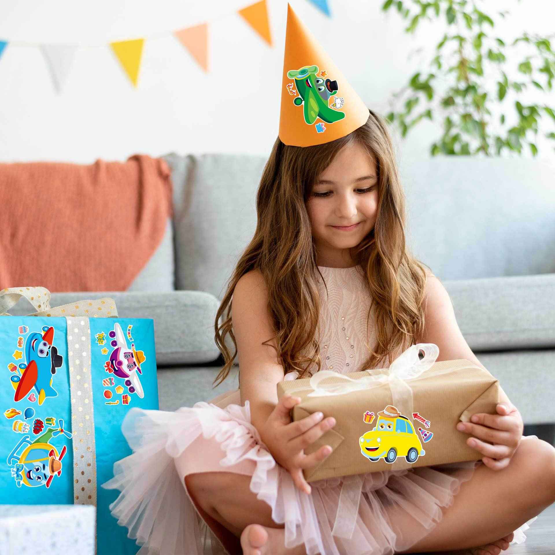 Make a Face Cartoon Race Car and Airplane Stickers for Kids 24 Sheets