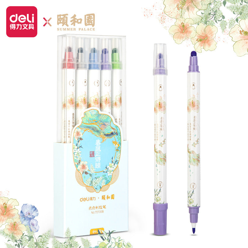 DELI Summer Palace Dot Metallic Marker Pens Set 15 Color Dual Tip