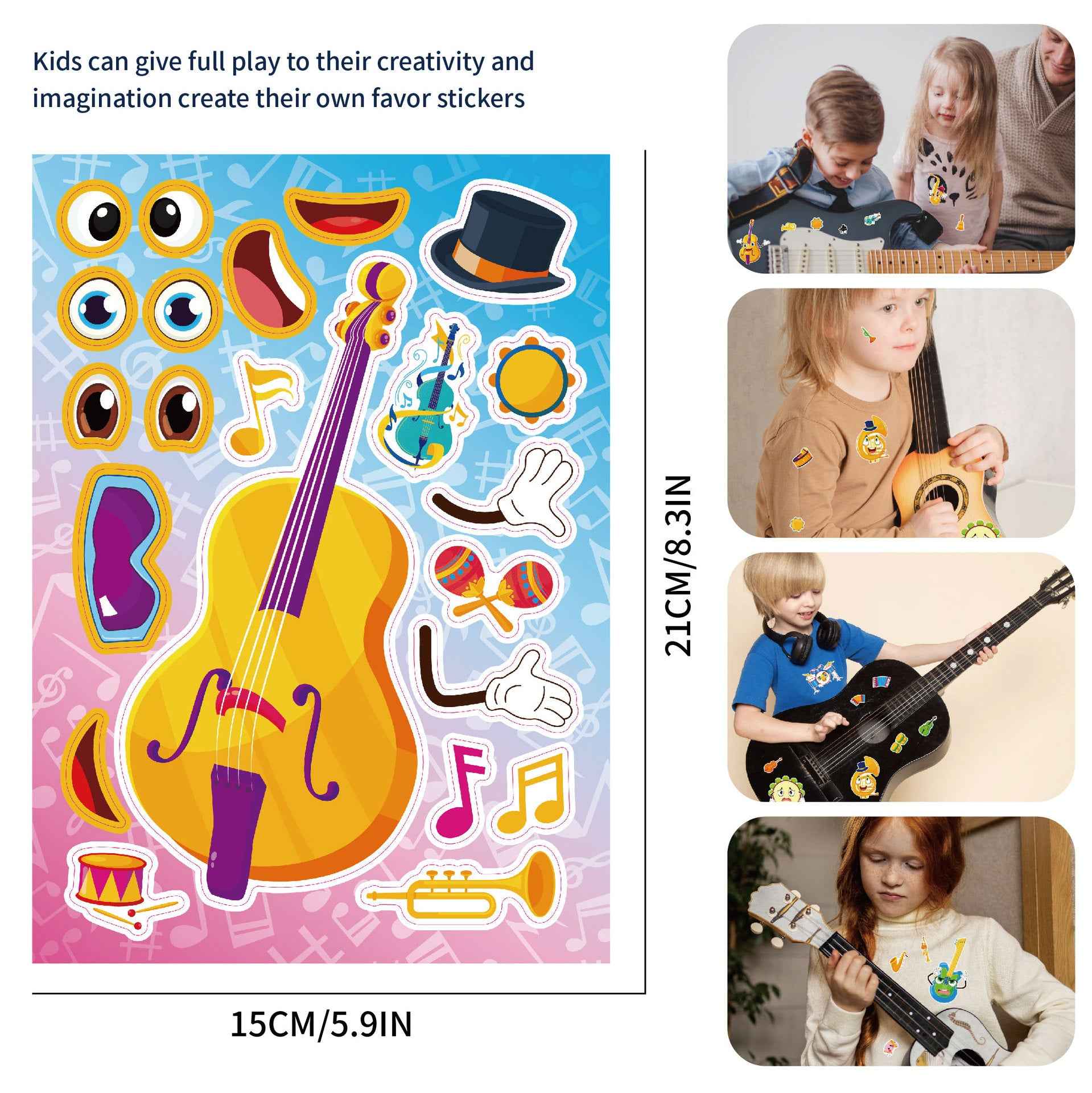 Make a Face Cartoon Musical Instrument DIY Stickers for Kids 24 Sheets