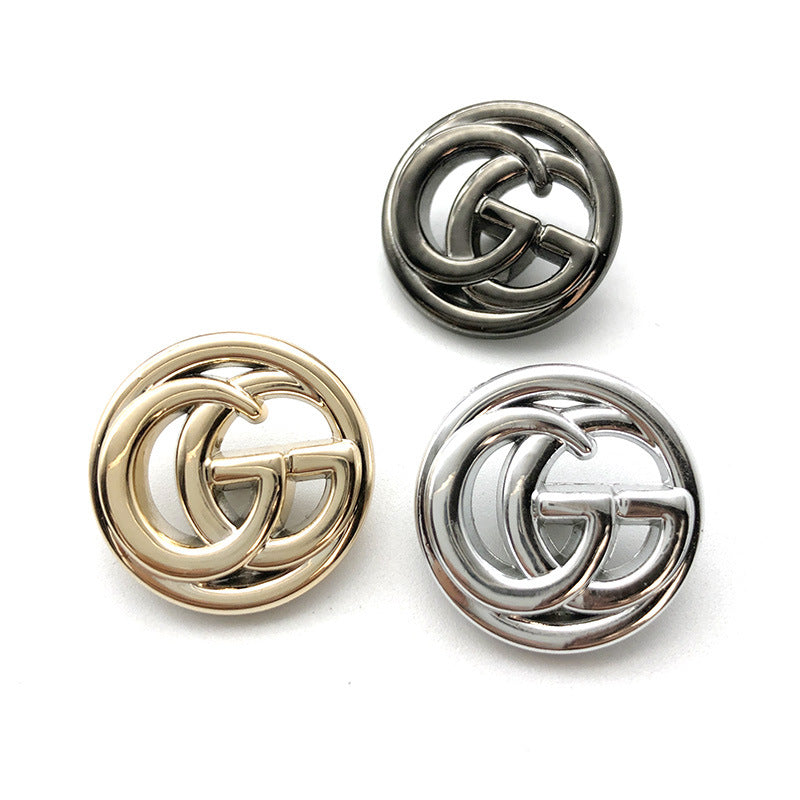18/21/25mm vintage double G shank buttons, gold and silver (60pcs)