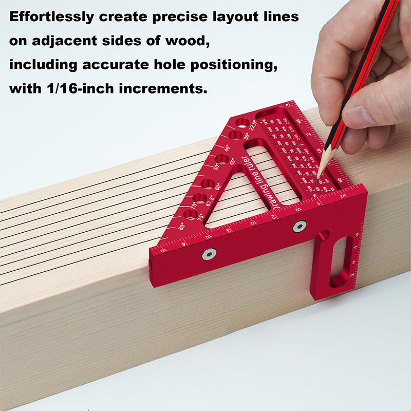 Carpenter Square Hole Scribing Drawing Line Ruler Woodworking Tool