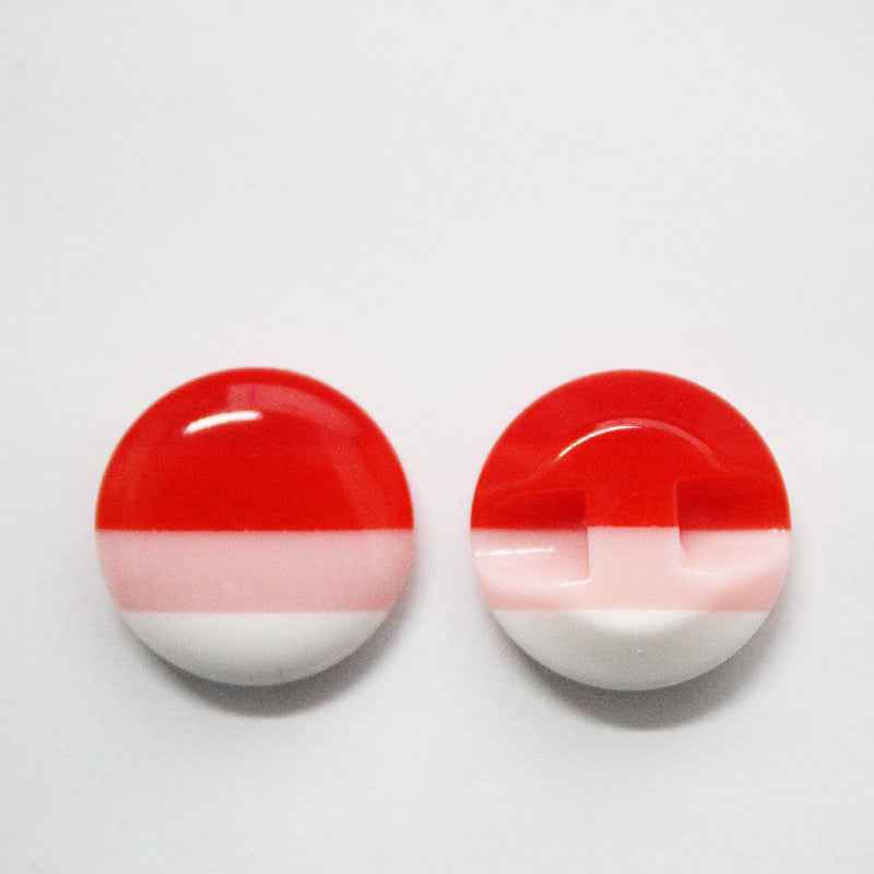 Round resin buttons with hidden hole, solid red top with white center and white bottom