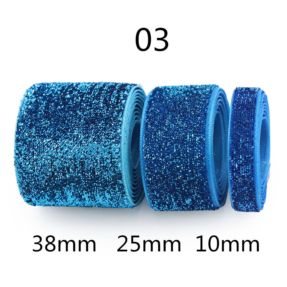 Style 03 Glitzer-Gradient Chenille-Ribbon blau, Rollen 38mm/25mm/10mm