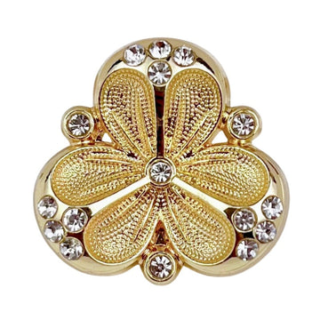 Gold 3-petal flower metal shank button with rhinestones and round side stones