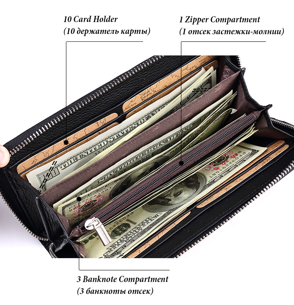 Vintage Men's Wallet,Long Genuine Leather Clutch