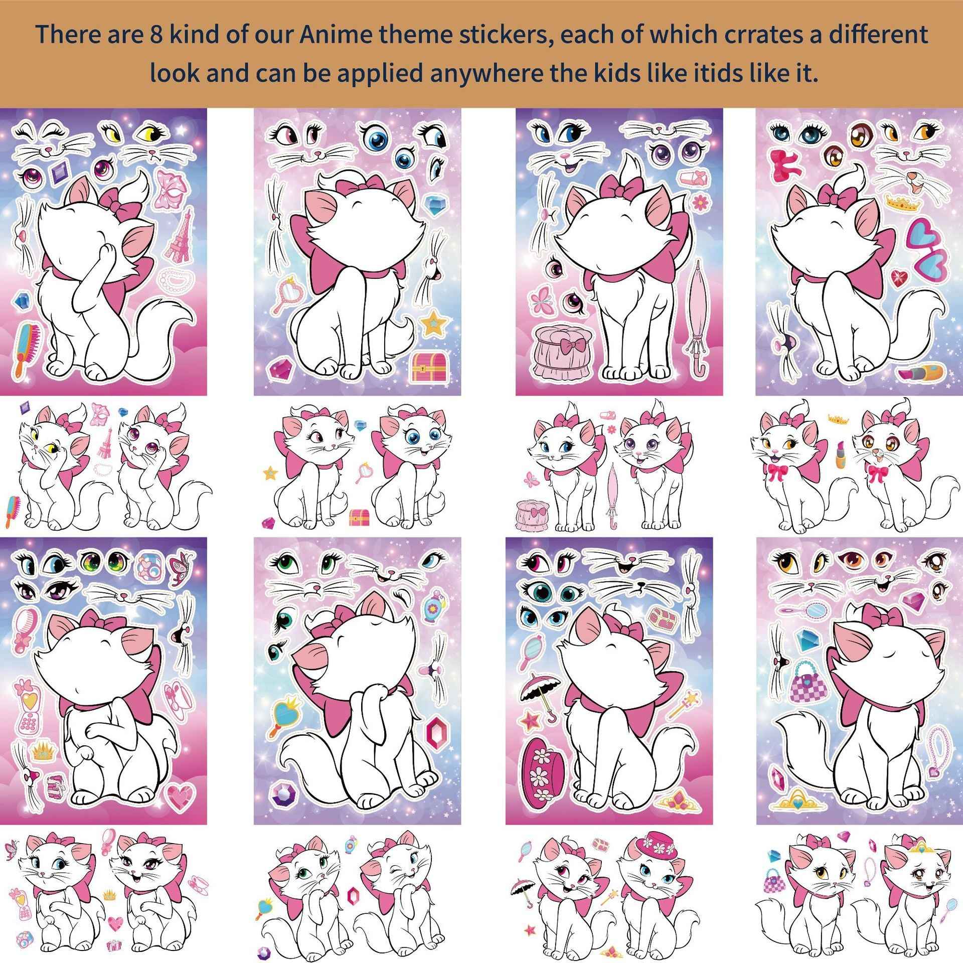 Make a Face Cartoon White Fox DIY Stickers for Kids 24 Sheets