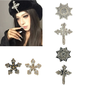 Embroidered college-style badge patches set: rhinestone starburst and cross designs