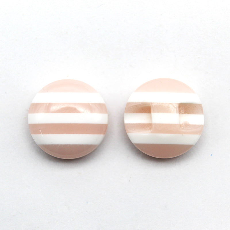Round striped resin buttons with hidden hole, peach and tan bands with white stripe
