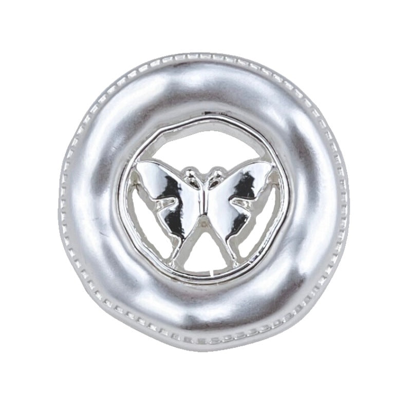 18/23mm silver butterfly flocked metal button with rolled edge
