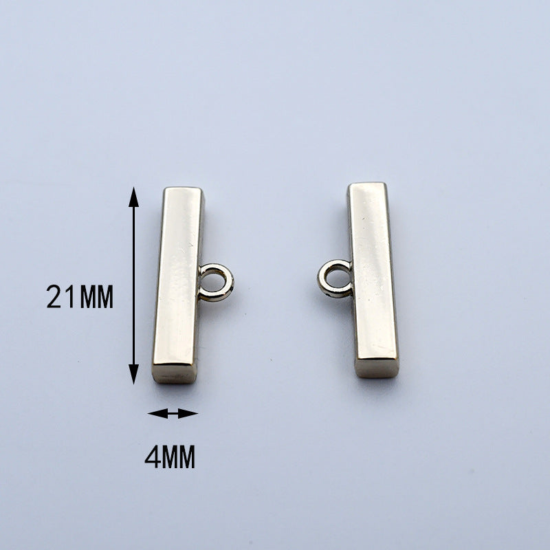 Gold rectangular bar buttons, metal, 21mm x 4mm, loop holes for coat fastening