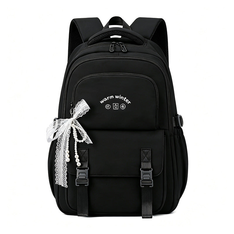 Large Capacity School Backpack for Teen Girls – Lightweight Oxford Fabric Daypack Black