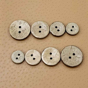 Vintage coconut shell button set with two holes, light gray, mixed sizes (9–30mm), 200 pcs