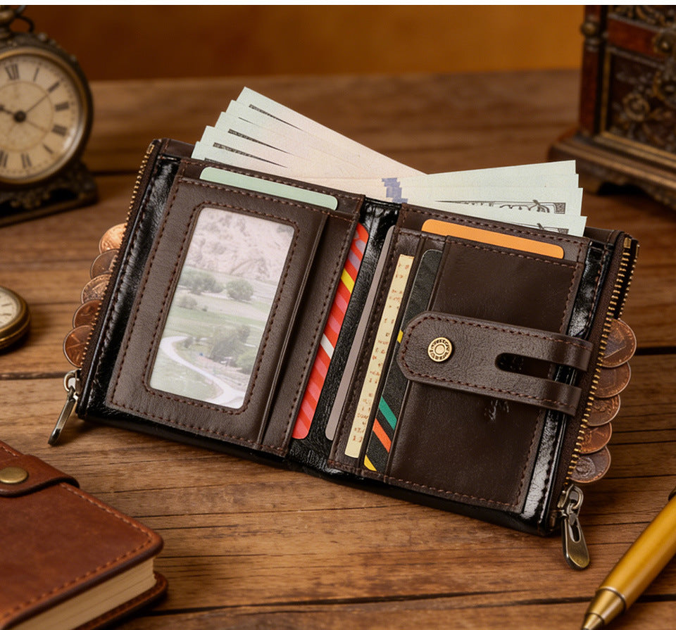 Men's Retro Leather Wallet,Double Zipper