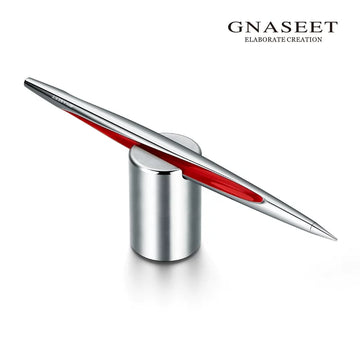 GNASEET unendlicher tintenloser Stift mit drehbarer Fidget-Basis – Schreibset aus Metall für den Schreibtisch | 158x28x49mm