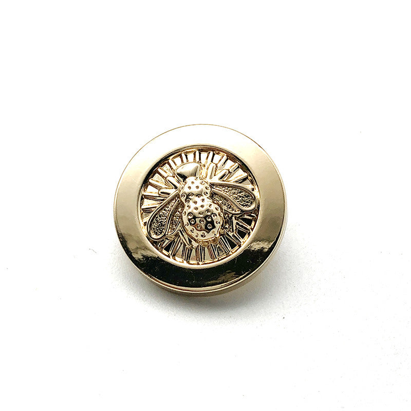 20mm Metall-Überzugknopf, rund, Bienenmuster, goldfarben mit Schaft