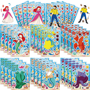 32Pcs Cartoon Mermaid Make a Face Stickers for Kids Girls