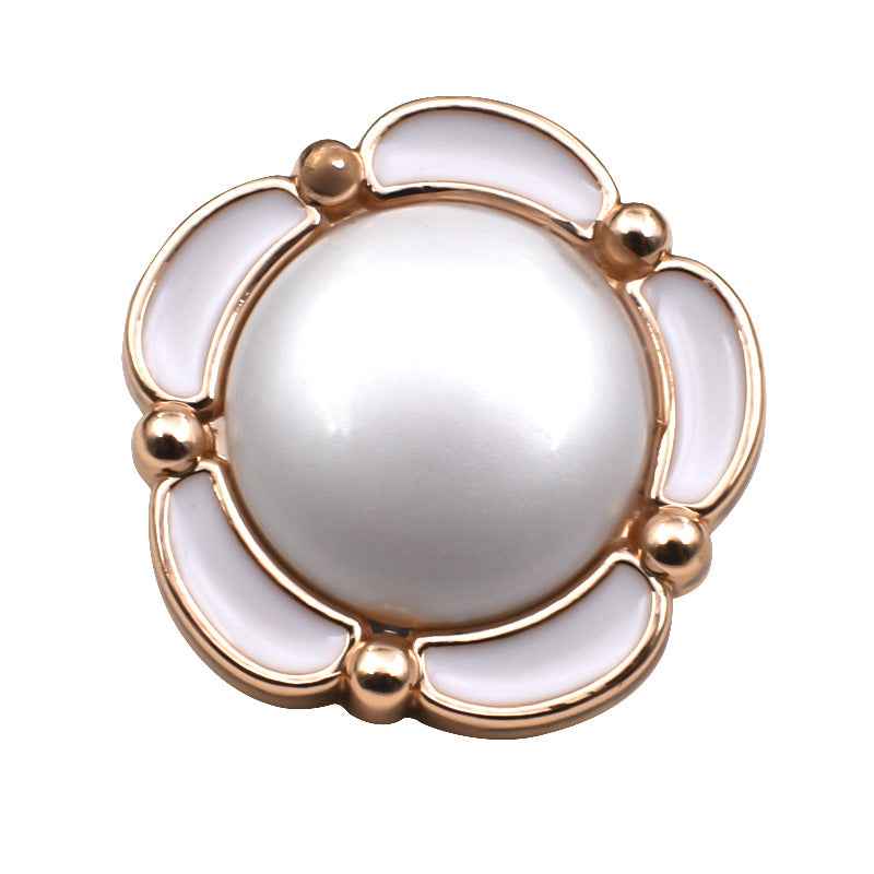 Round shank buttons, floral lace style, white enamel, rose-gold tone