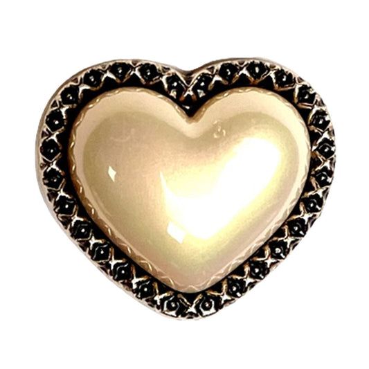 Bronze Edge White Iridescent Pearl Heart Shape Metal Shank Buttons 10pcs Iridescent