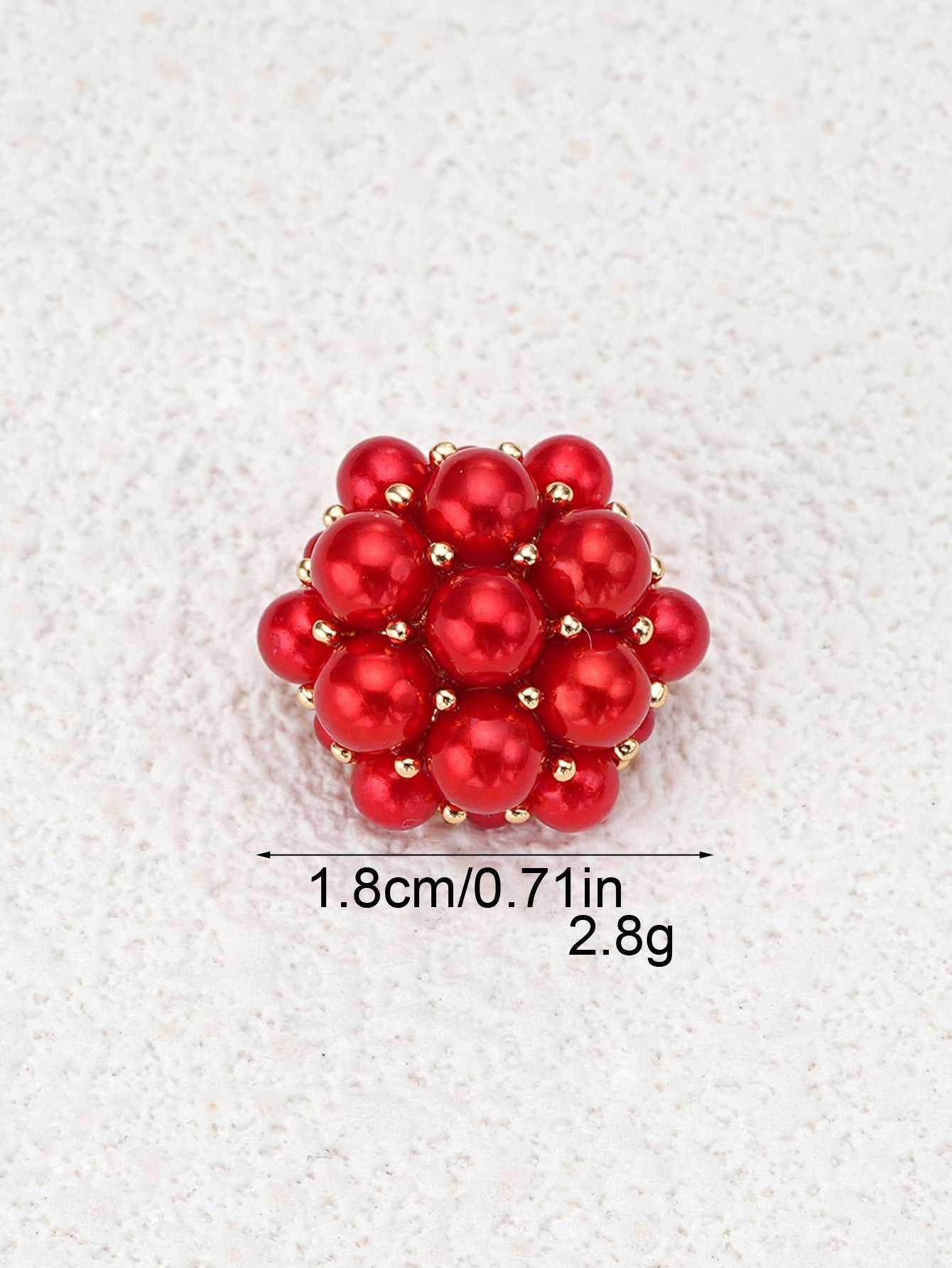 Blumige Zierknöpfe aus Metall mit 3D Perlen, rot, ca. 1.8 cm