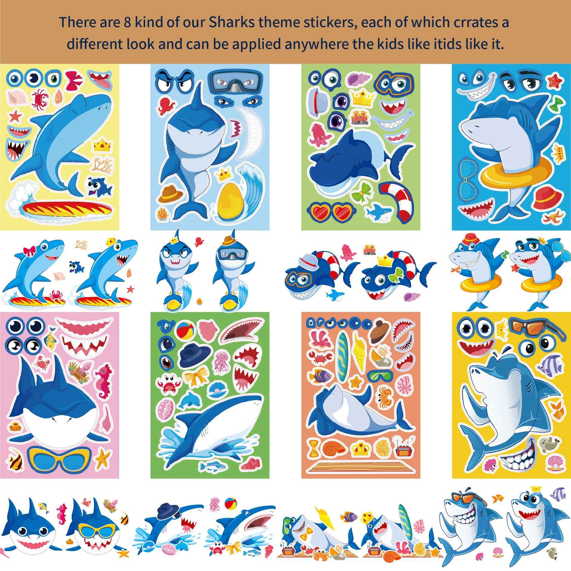 Make a Face Shark Sea Animal DIY Stickers for Kids 24 Sheets