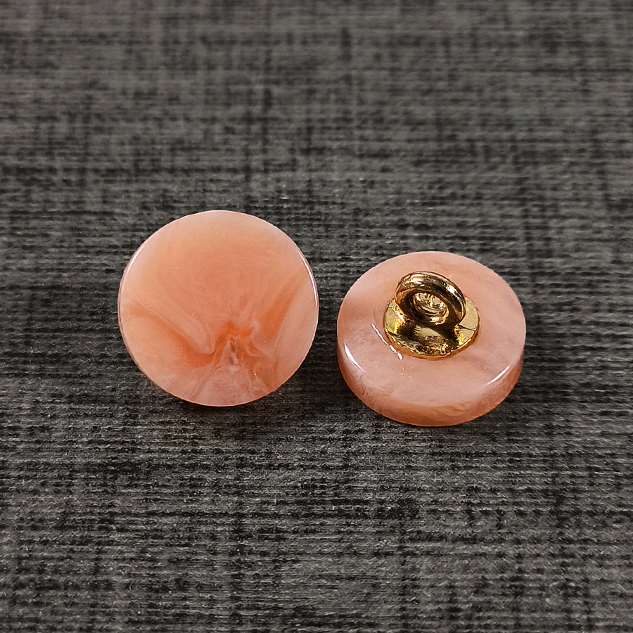 Faux agate resin shank buttons, peach-pink round with gold-tone metal shank