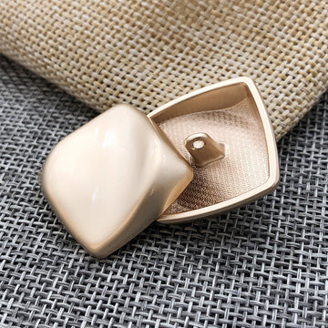 24mm curved square coat button, gold-tone metal shank, off-white face, set of 20
