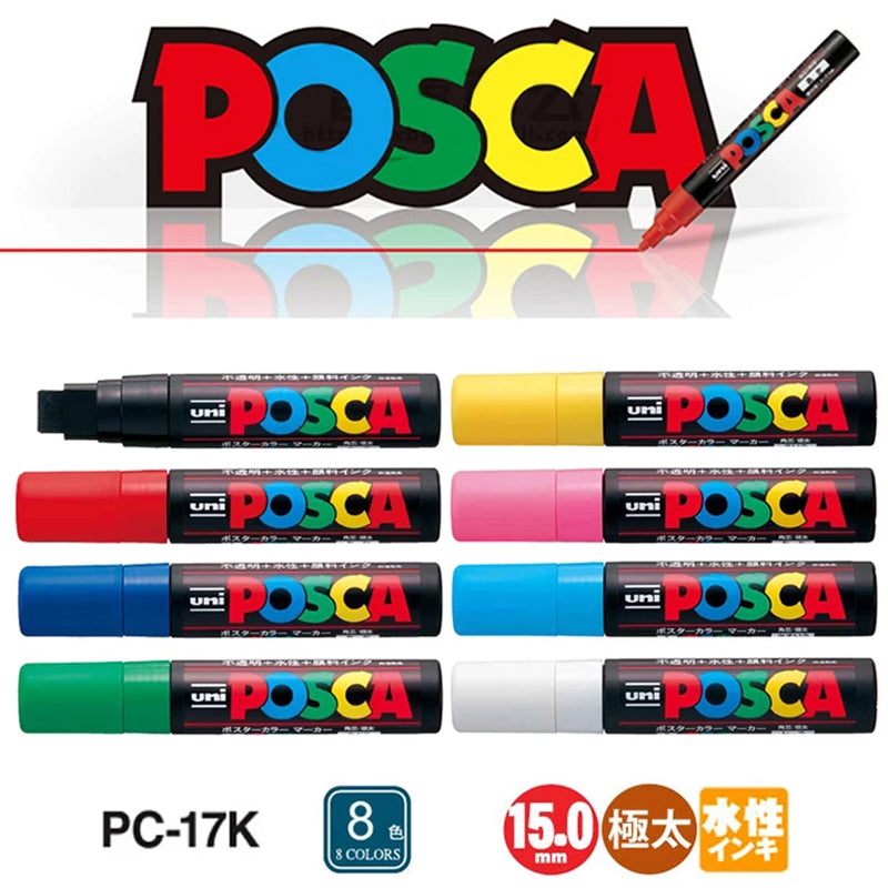 UNI POSCA PC-17K Paint Markers,15mm Extra Broad Tip,8 Color