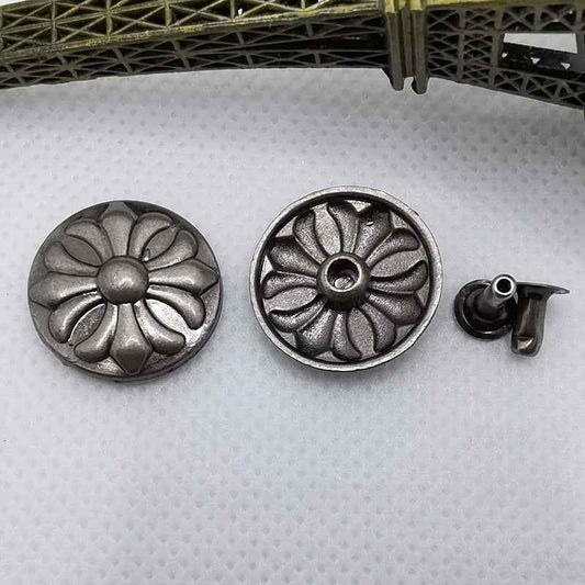 Vintage Silver Round Cross Rivet Stud Buttons for Retro Jeans X226