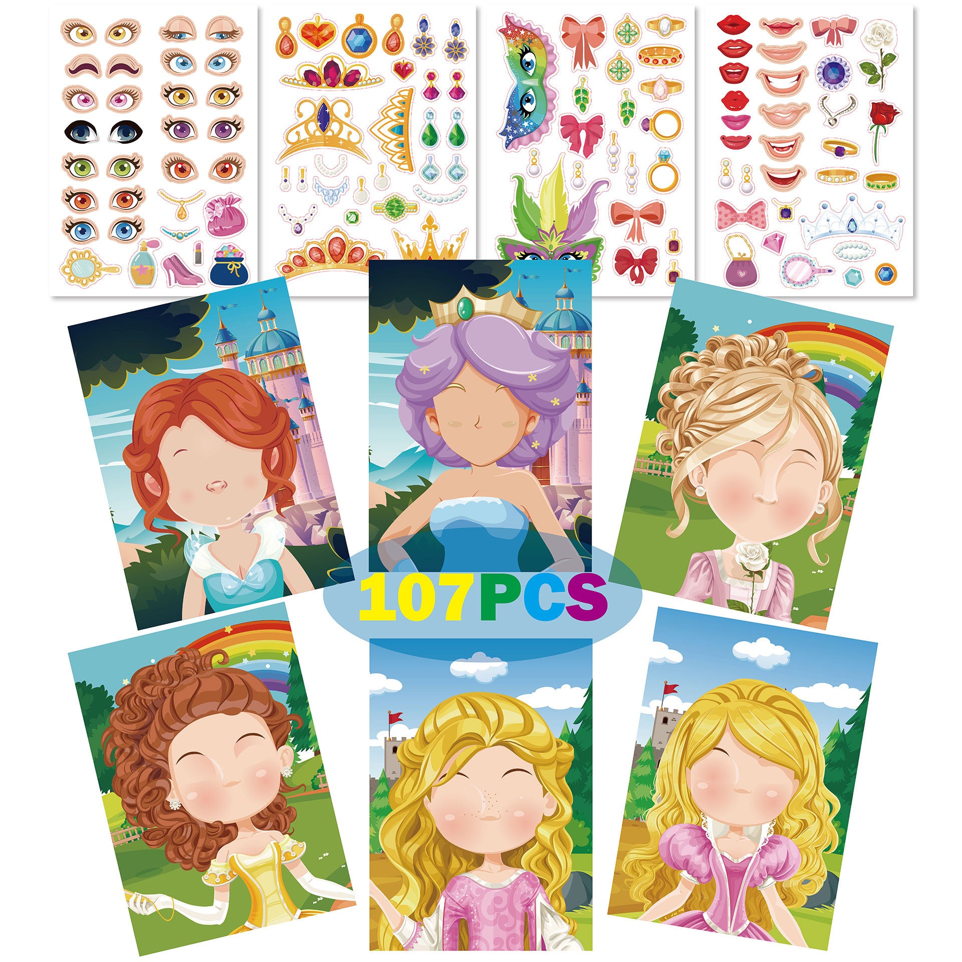 20 Sheets Princess Make a Face Stickers for Kids Girls - TTpen