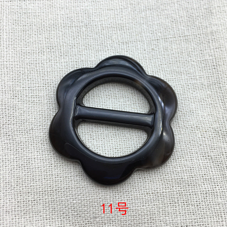 25mm resin flower buckle button, Style 11, dark black open-frame flower shape