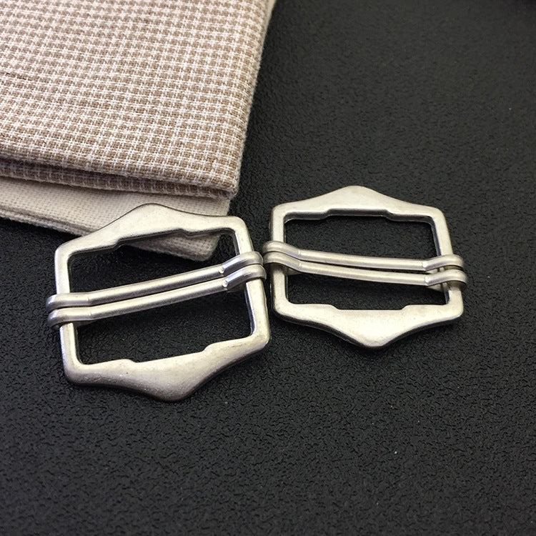 Gunmetal metal belt buckle adjuster, prong bar through hex frame