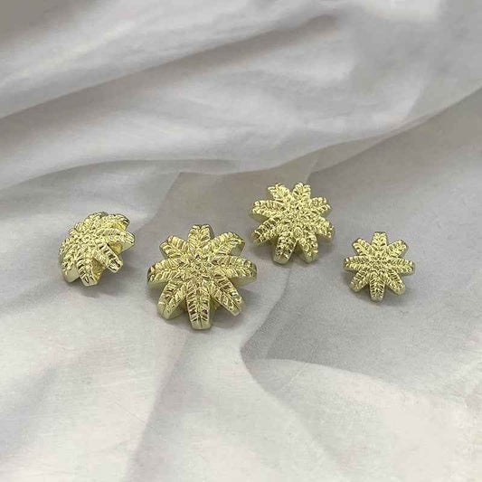 Gold Metal Leaf shank buttons, snowflake-style set of four