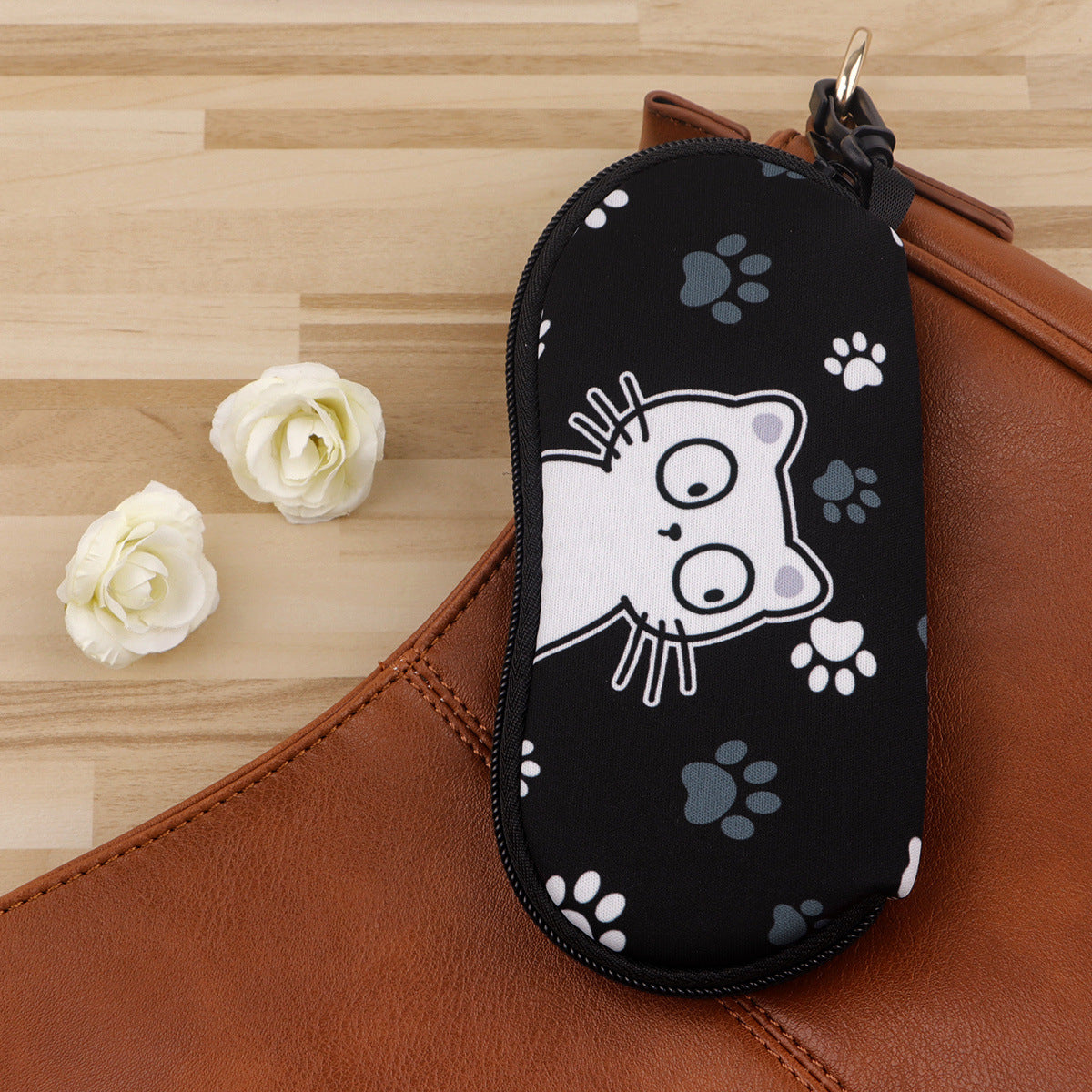 Paw Print & Cat Face Glasses Case Eyewear Pouch with Keychain 2 Pack